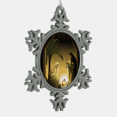 クリスマス出生メアリー、ジョセフ、ベビーイエス スノーフレークピューターオーナメント (左)