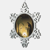 クリスマス出生メアリー、ジョセフ、ベビーイエス スノーフレークピューターオーナメント (右)