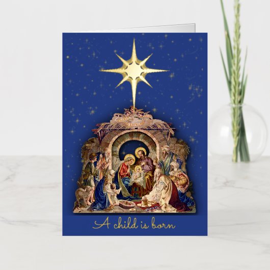 クリスマス出生宗教カスタムの署名金ゴールド 箔シーズンカード (正面)