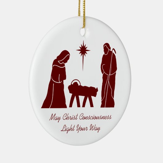 クリスマス出生感動的ことわざダークレッド セラミックオーナメント (右)