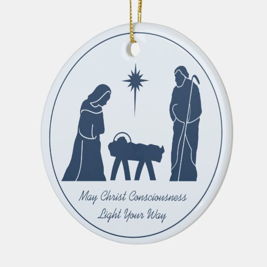 クリスマス出生感動的ことわざブルー セラミックオーナメント (左)