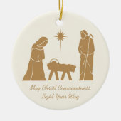 クリスマス出生感動的ことわざ金ゴールドクリーム セラミックオーナメント (正面)