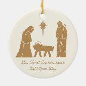 クリスマス出生感動的ことわざ金ゴールドクリーム セラミックオーナメント (裏面)