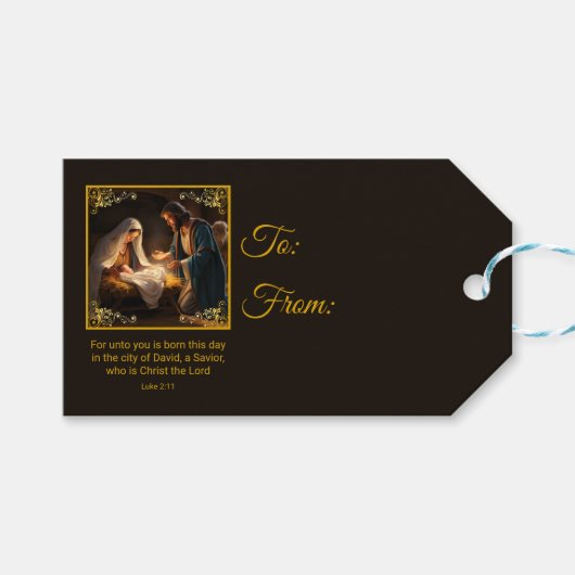 クリスマス出生神聖な家族宗教 ギフトタグ (正面(横))
