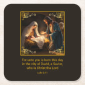 クリスマス出生神聖な家族宗教 スクエアペーパーコースター (正面)