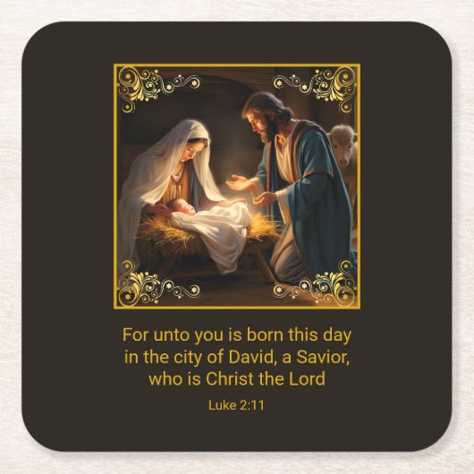 クリスマス出生神聖な家族宗教 スクエアペーパーコースター (正面)