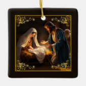クリスマス出生神聖な家族宗教 セラミックオーナメント (正面)