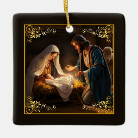 クリスマス出生神聖な家族宗教 セラミックオーナメント (正面)