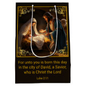 クリスマス出生神聖な家族宗教 ミディアムペーパーバッグ (裏面)