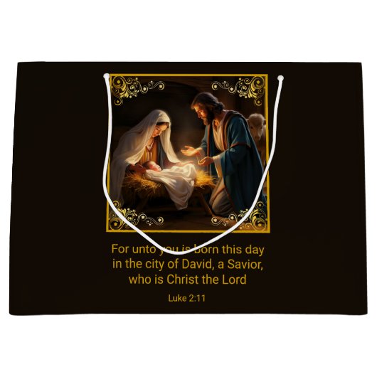 クリスマス出生神聖な家族宗教 ラージペーパーバッグ (正面)