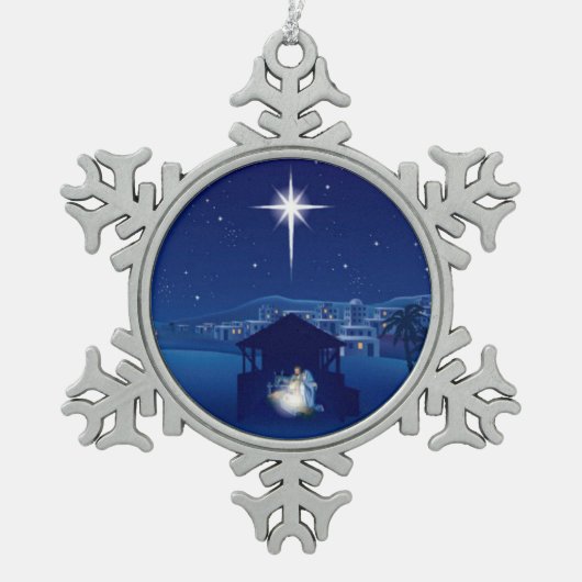 クリスマス出生 スノーフレークピューターオーナメント (正面)