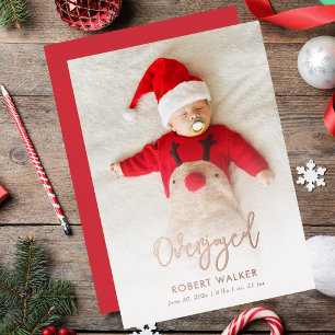 クリスマス出産の嬉しい赤ちゃんの写真 箔シーズンカード