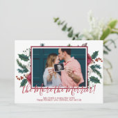 クリスマス出産報告カード 松の写真 招待状 (スタンド正面)