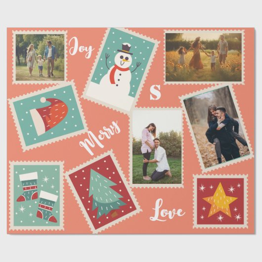 クリスマス切手おもしろい写パーソナライズされた真 ラッピングペーパー (フラット)