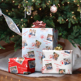 クリスマス切手コラージュ家族の写真 ラッピングペーパーシート