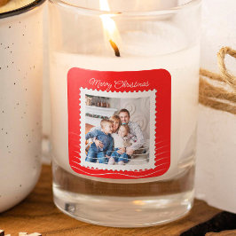 クリスマス切手モダンフォトレッド スクエアシール