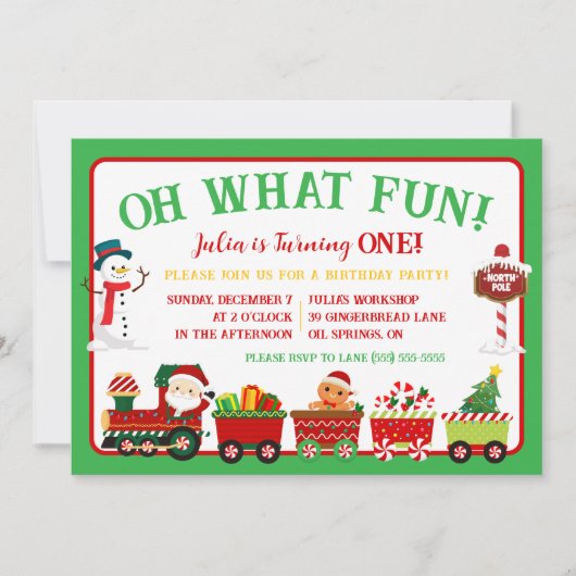 クリスマス列車おおーおもしろい!誕生日パーティー 招待状 (正面)
