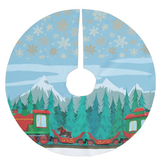クリスマス列車と小犬 ブラッシュドポリエステルツリースカート (正面)