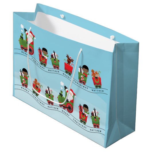 クリスマス列車に乗る黒少年 ラージペーパーバッグ (正面アングル)
