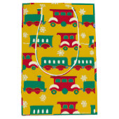 クリスマス列車のパターン ミディアムペーパーバッグ (正面)