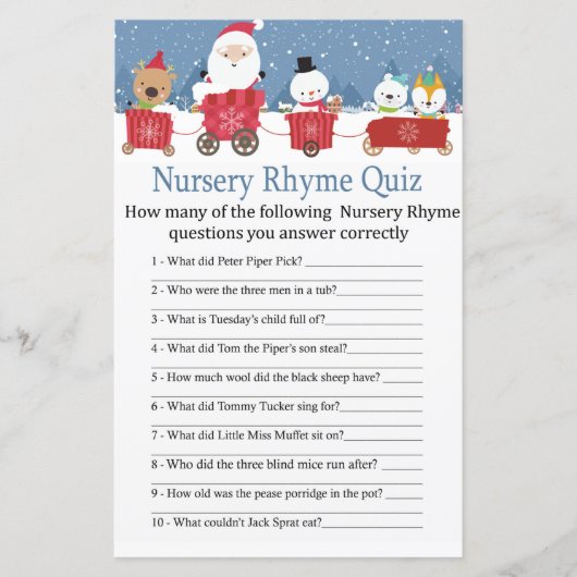 クリスマス列車の童謡クイズのベビーシャワーゲーム (正面)