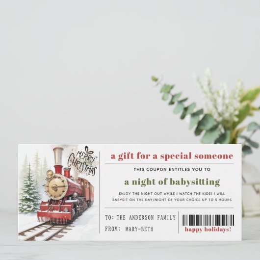 クリスマス列車の雪のクリスマスギフトクーポン シーズンカード (スタンド正面)