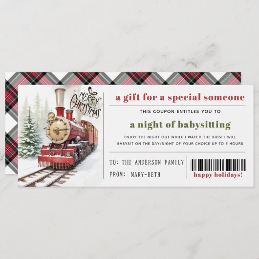 クリスマス列車の雪のクリスマスギフトクーポン シーズンカード (正面/裏面)