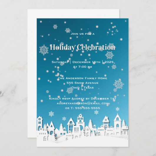 クリスマス前の夜に文房具を切る | ホリデー 招待状 (正面/裏面)