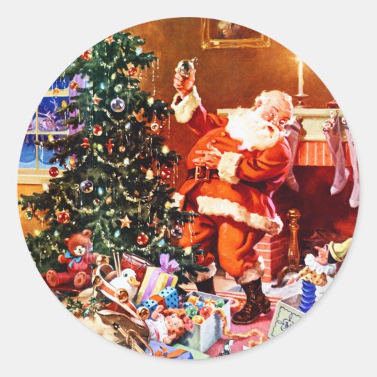 クリスマス前の夜のサンタクロース ラウンドシール (正面)