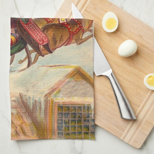 クリスマス前の夜のヴィンテージクリスマス キッチンタオル (四つ折り)