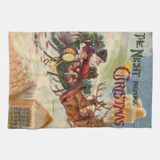 クリスマス前の夜のヴィンテージクリスマス キッチンタオル (横)