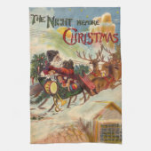 クリスマス前の夜のヴィンテージクリスマス キッチンタオル (縦)