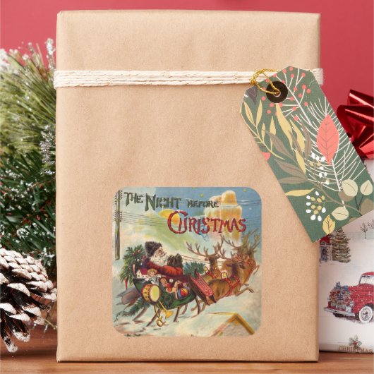 クリスマス前の夜のヴィンテージクリスマス スクエアシール (クリスマス)