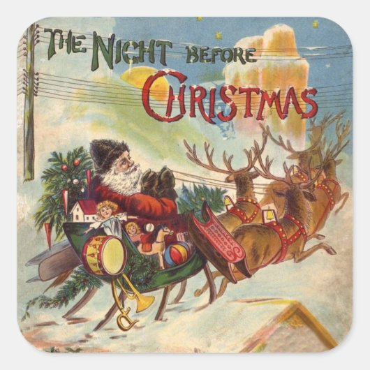 クリスマス前の夜のヴィンテージクリスマス スクエアシール (正面)