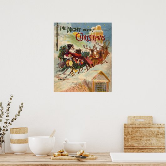 クリスマス前の夜のヴィンテージクリスマス ポスター (キッチン)