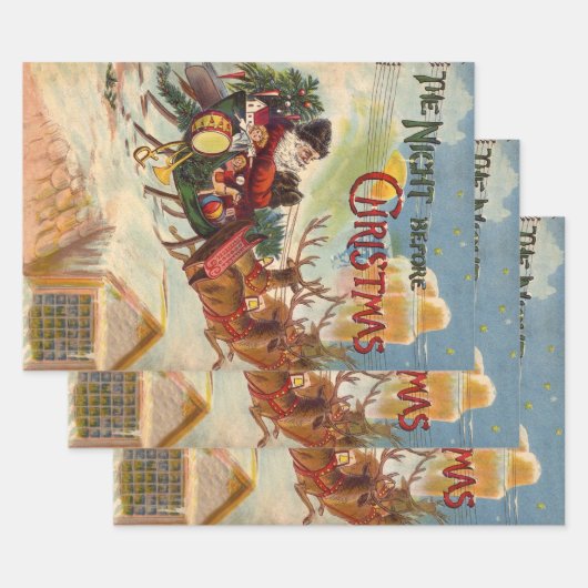 クリスマス前の夜のヴィンテージクリスマス ラッピングペーパーシート (セット)