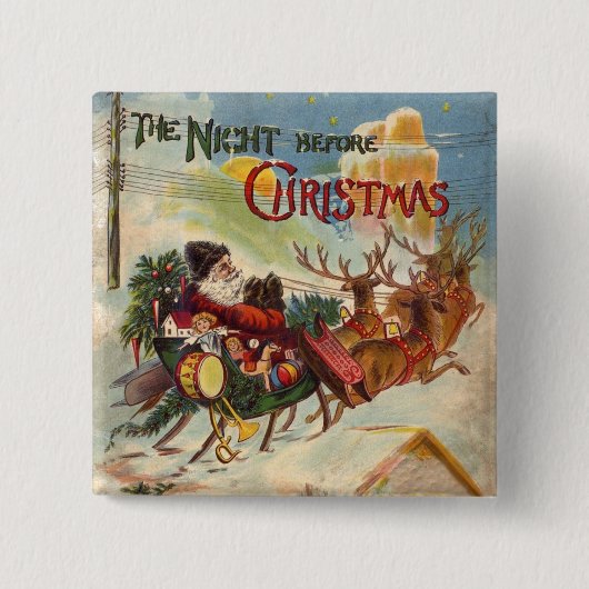 クリスマス前の夜のヴィンテージクリスマス 缶バッジ (正面)