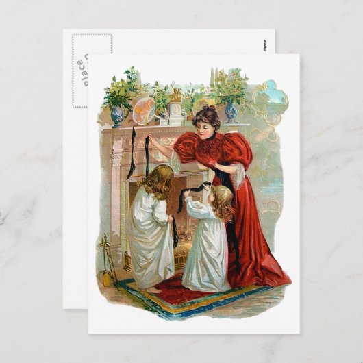 クリスマス前の夜の母と娘 シーズンポストカード (正面/裏面)