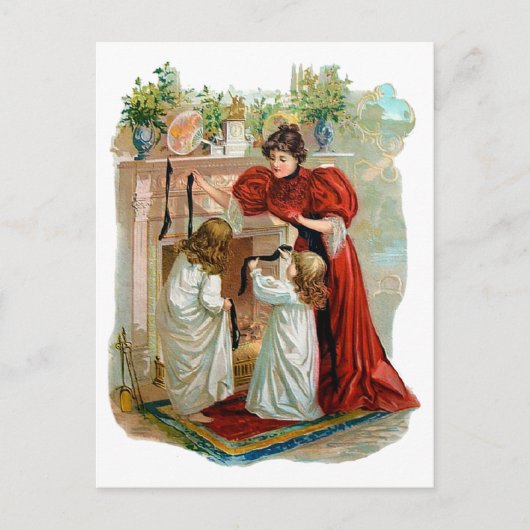 クリスマス前の夜の母と娘 シーズンポストカード (正面)