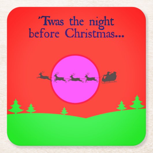 クリスマス前の夜の赤い背景 スクエアペーパーコースター (正面)
