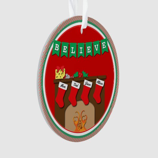 クリスマス前の夜キスをするネズミ・ 4ストッキング オーナメント (正面)