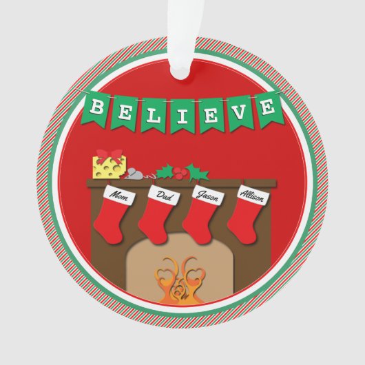 クリスマス前の夜キスをするネズミ・ 4ストッキング オーナメント (正面)