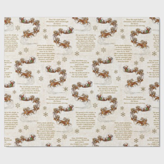 クリスマス前の夜サンタそりトナカイ ラッピングペーパー (フラット)