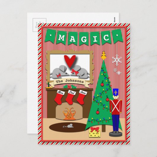 クリスマス前の夜· 3ストッキング シーズンポストカード (正面/裏面)