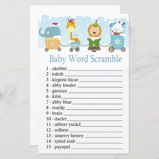 クリスマス動物のトレインベビー単語スクランブルゲーム (正面/裏面)