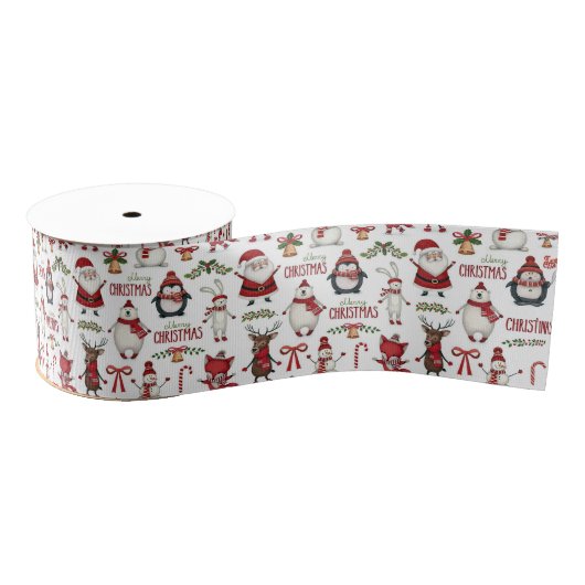 クリスマス動物のパターン グログランリボン (リール)