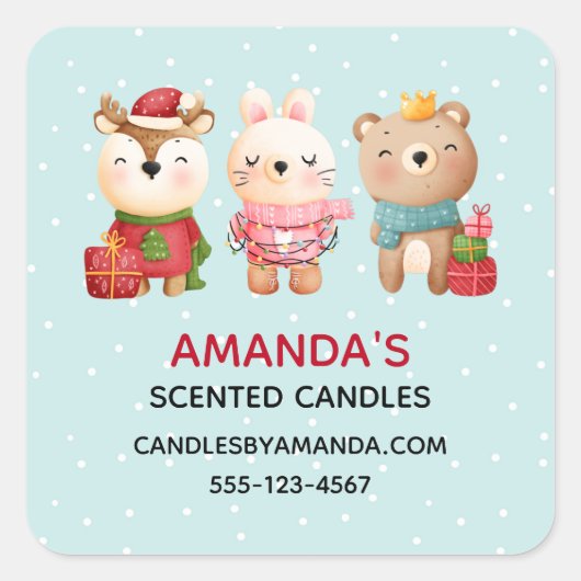 クリスマス動物のフェスティバル服装事業 スクエアシール (正面)