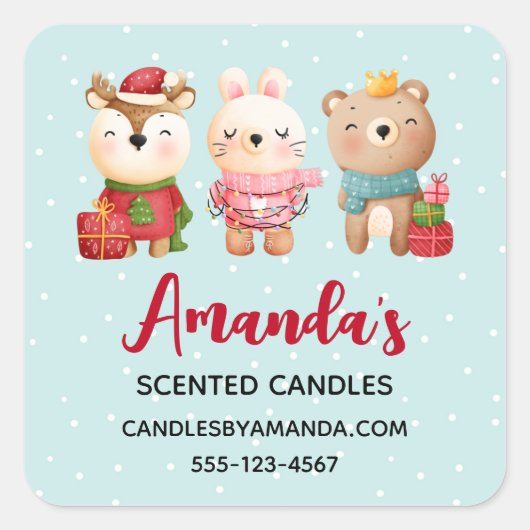 クリスマス動物のフェスティバル服装事業 スクエアシール (正面)