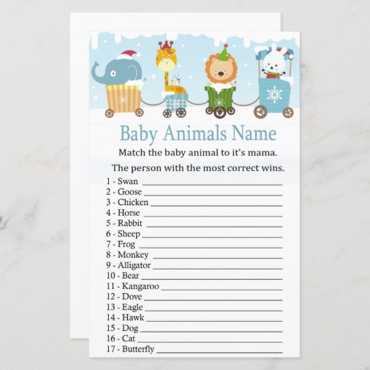 クリスマス動物は赤ちゃん動物の名前ゲームをトレーニング (正面/裏面)