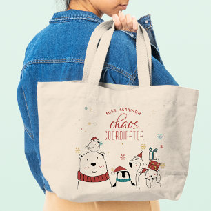 クリスマス動物カオスコーディネーパーソナライズされたター ラージトートバッグ
